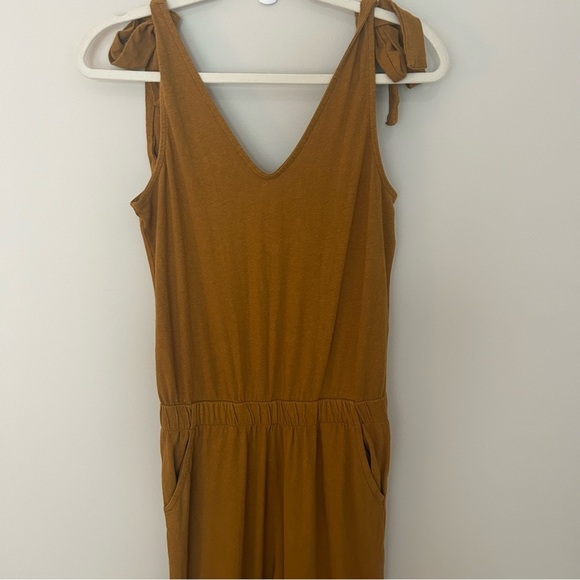 Pact Organic Wide Leg Jumpsuit Tie Shoulder Mustard Size Small - Picture 2 of 7